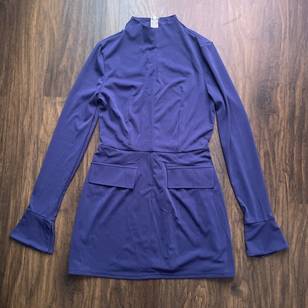 Royal Blue High Neck Long Sleeves Short Fitted Dress Size S